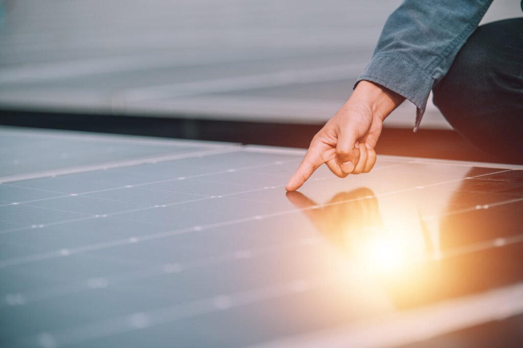 engineer hand checking solar power solar cell energy rooftop factory