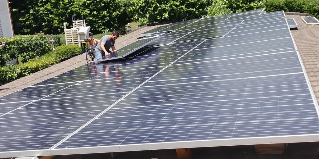 Family installing solar panels