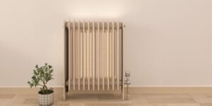 Compact toaster-style radiator in operation