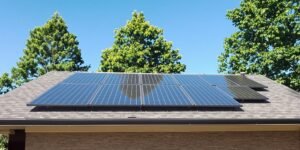 Solar panel installation on a house roof