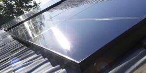 Solar panels integrated on a modern roof