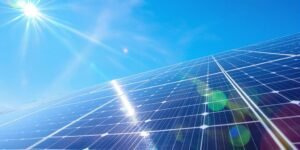 Solar panels under a bright sun