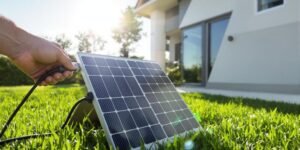 Solar panel, electrical outlet, house, sun