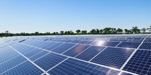 Solar panels under a blue sky