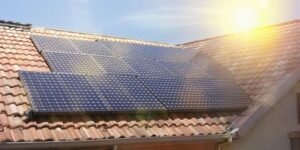 Solar panels on a typical house roof