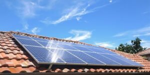 Solar panels on a sunny roof