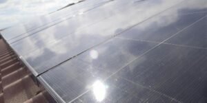 Amorphous solar panel on a roof