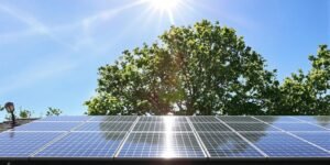 Solar panels on a sunny roof