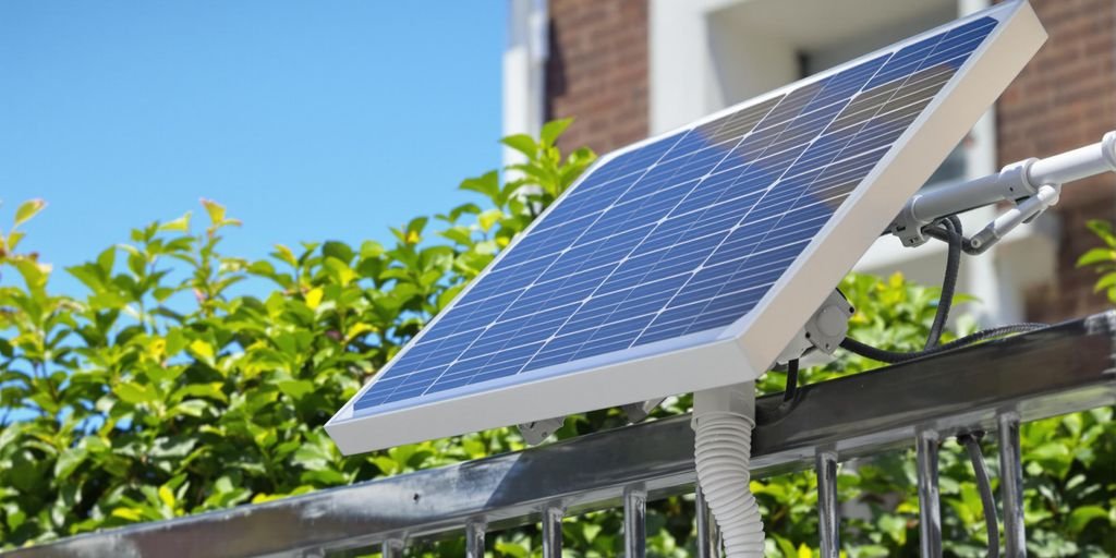Panneau solaire balcon compact sur un balcon ensoleillé.