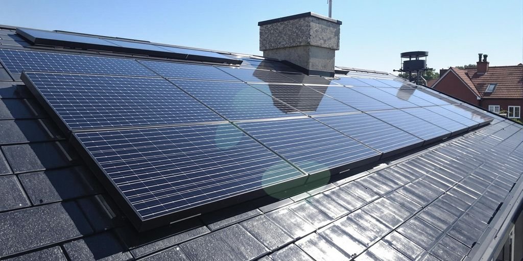 Toit moderne avec panneaux solaires intégrés