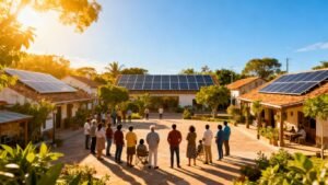 Panneaux solaires sur les toits d'un village