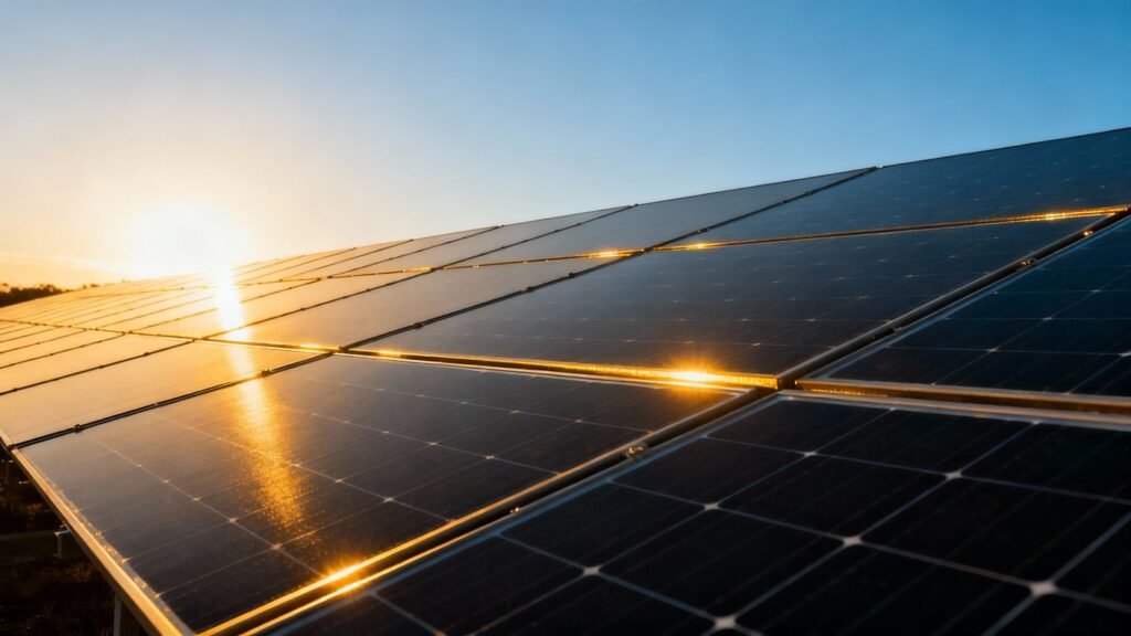 Solar panels under a blue sky