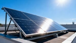 Photovoltaic panels on a sunny roof.