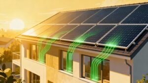 Panneaux solaires sur un toit de bâtiment moderne.