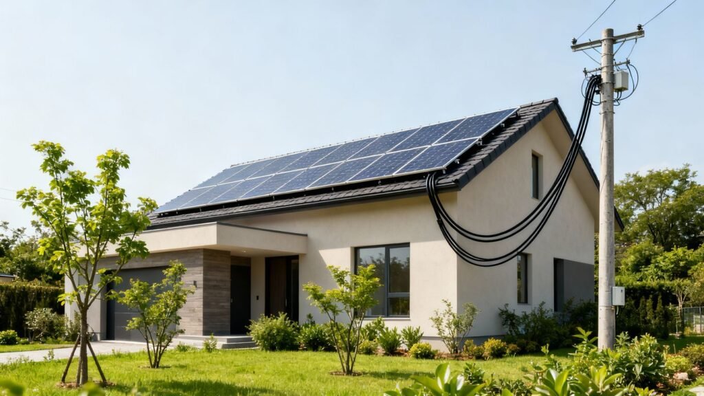 House with solar panels and Enedis connection