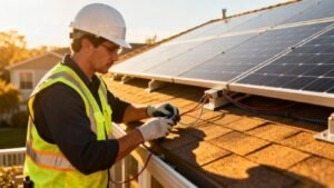 Residential solar installation being finalised.