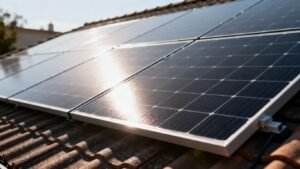 Panneaux solaires sur un toit ensoleillé.