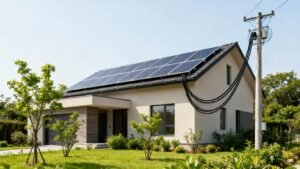 Maison avec panneaux solaires et raccordement Enedis