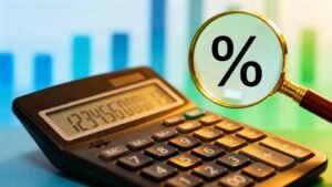 Calculatrice avec loupe sur symbole de pourcentage