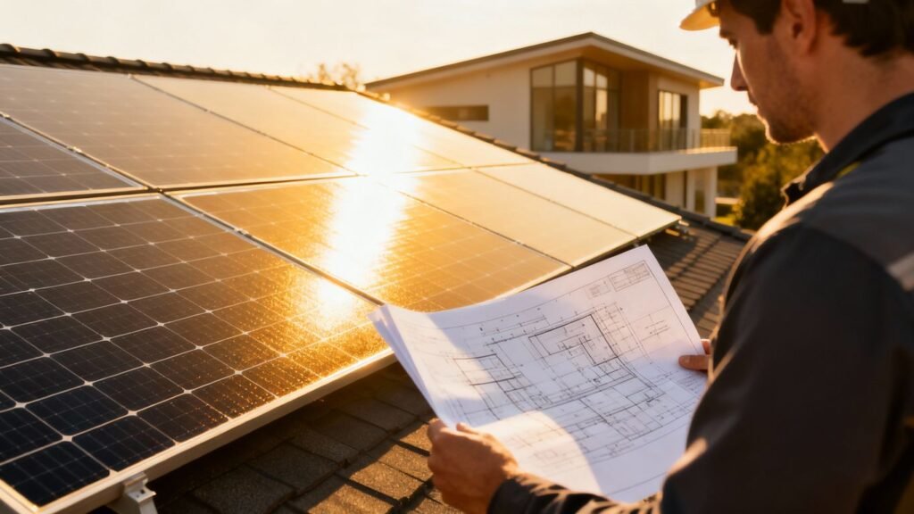 Solar panels on a roof with an investor