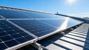 Solar PV installation on a sunny roof.