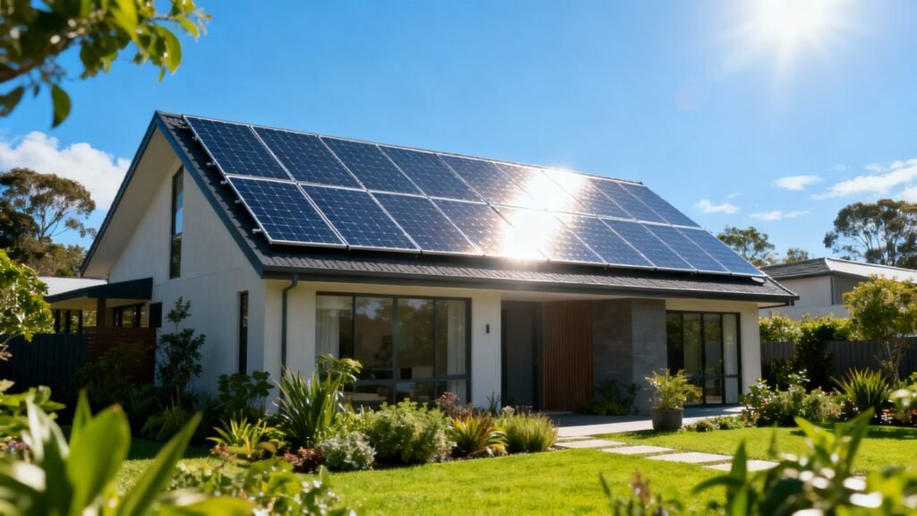 Panneaux solaires sur toit de maison moderne ensoleillée