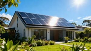 Panneaux solaires sur toit de maison moderne ensoleillée