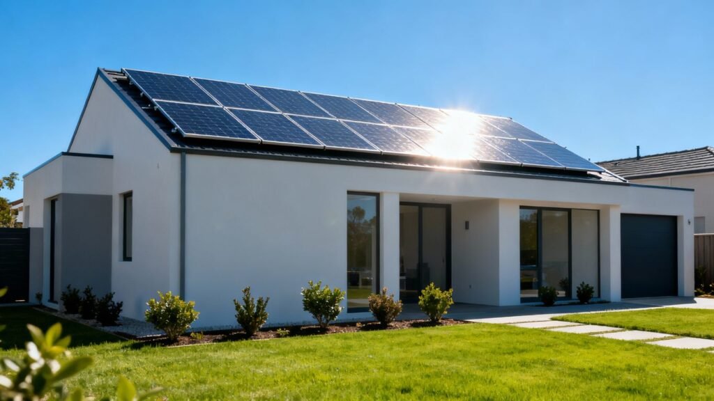 Panneaux solaires intégrés sur toit de maison moderne