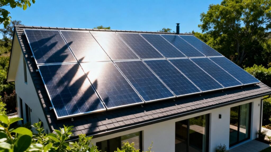 Installation de panneaux solaires sur toiture ensoleillée