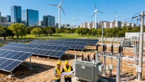 Ouvriers évaluent sites énergie et projets urbains écologiques