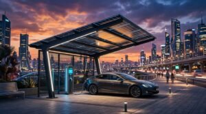 Carport solaire avec borne de recharge pour les propriétaires de véhicules électriques